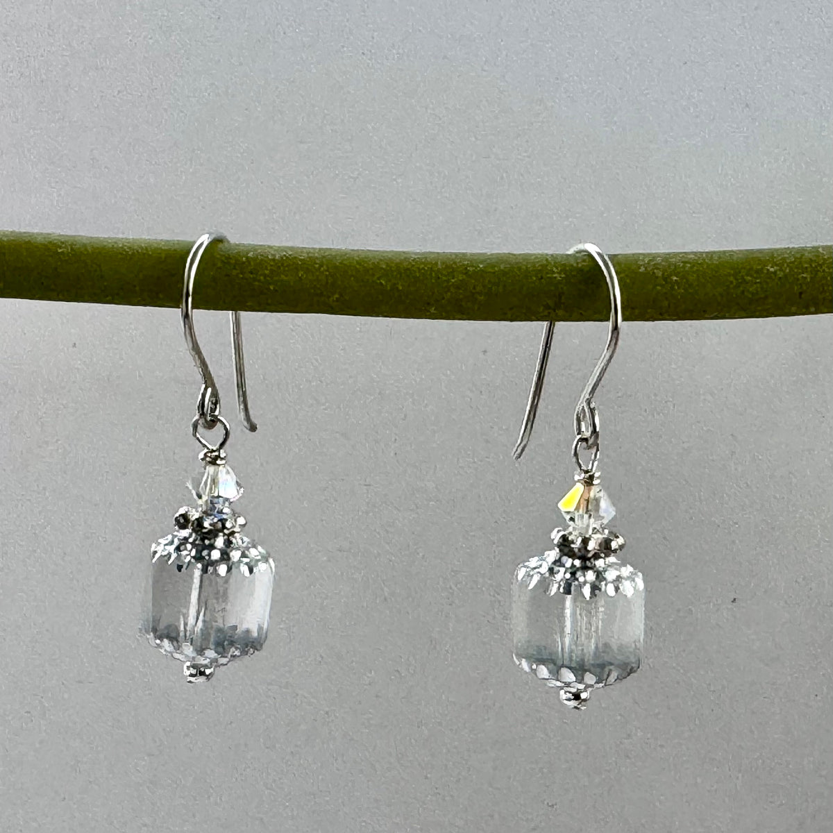 Czech Glass Silver Cathedral Earrings in Sterling Silver