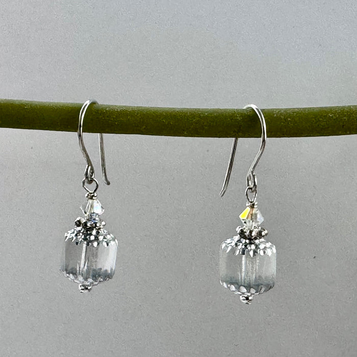 Czech Glass Silver Cathedral Earrings in Sterling Silver