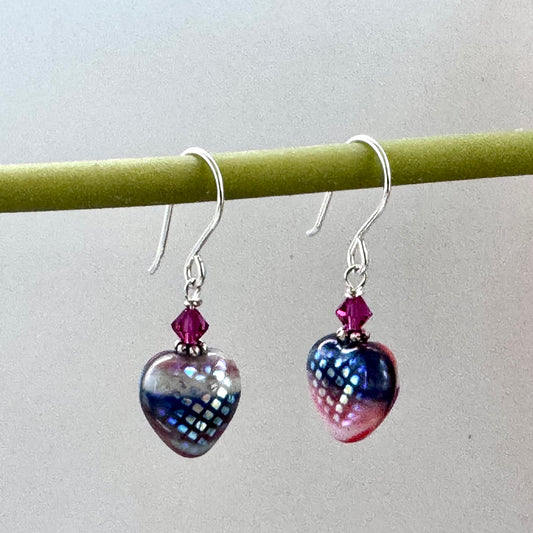 Czech Glass "Mirror" Heart Earrings in Sterling Silver