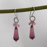 Czech Glass Pink Faceted Dangle Drop Earrings in Sterling Silver