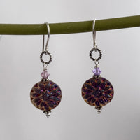 Czech Glass Iris Metallic Dahlia Earrings in Sterling Silver