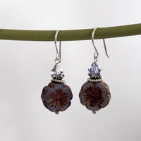 Czech Glass Lavender Flower Drop Earrings in Sterling Silver