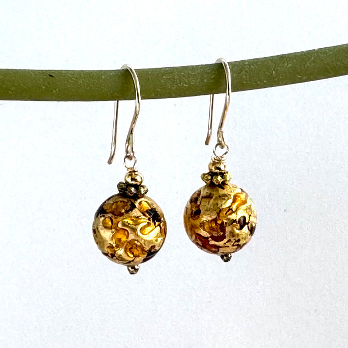 Czech Glass Gold Foil Earrings in 14K Gold Fill