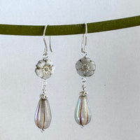 Czech Glass Gray and Gold Dangle Drop Earrings in Sterling Silver