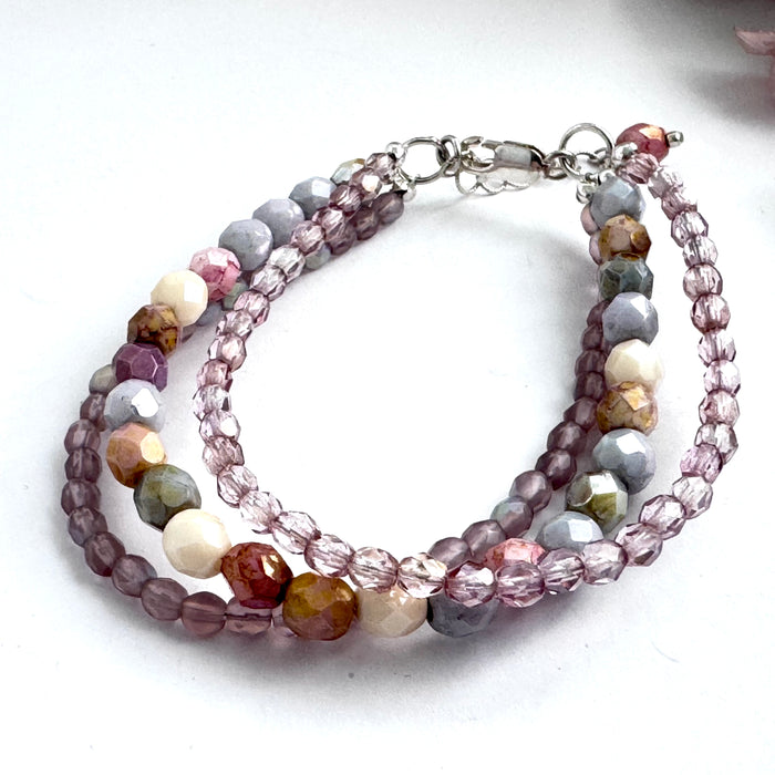 Czech Glass Multi-Strand Bracelet of Pastel Hues in Sterling Silver