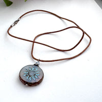 Czech Glass Light Blue Sun Bohemian Drop Necklace on Leather Cord