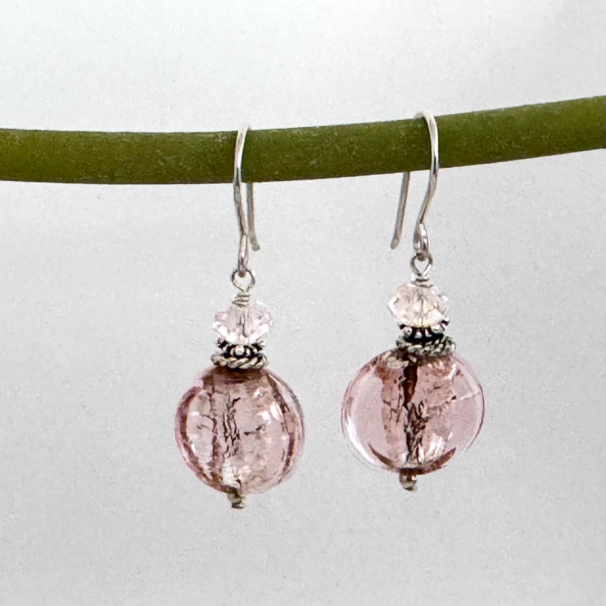 Light Peach Murano Glass Coin Earrings in Sterling Silver