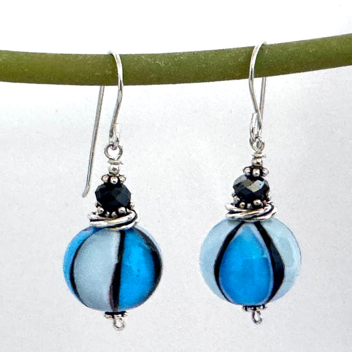 Murano Glass 14MM Blue and White Hot Air Balloon Earrings