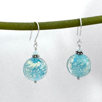 Murano Glass Light Blue Puffed Coin Earrings in Sterling Silver