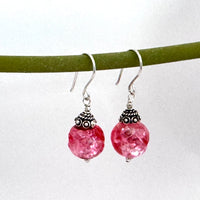 Murano Glass Pink Earrings with Silver Foil in Sterling Silver