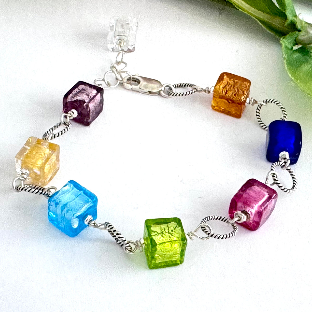 Venetian Foil Cube Bracelet in Sterling Silver