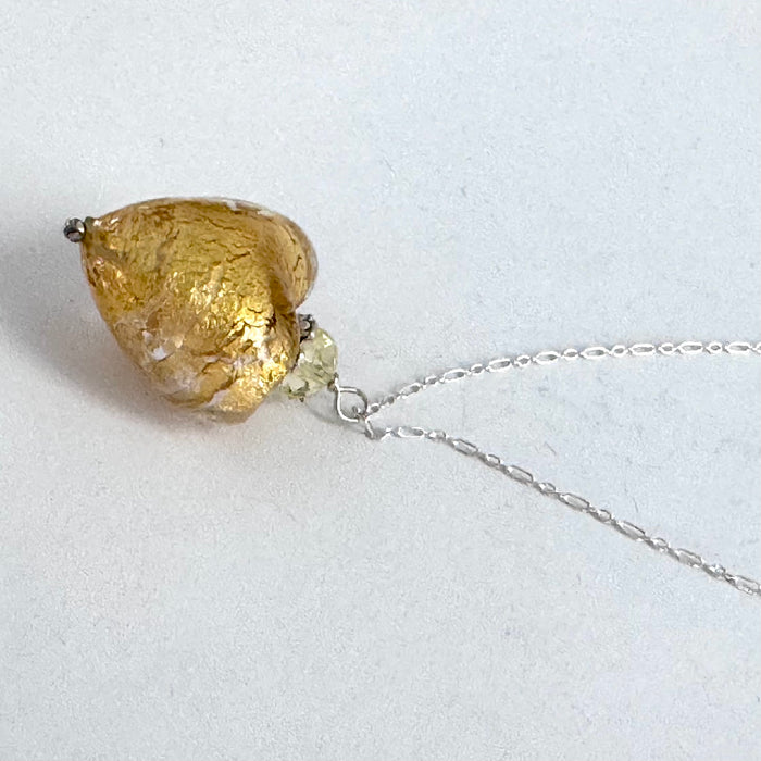 Murano Glass Gold "Puffy" Heart in Sterling Silver