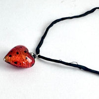 Murano Glass "Puffy" Leopard Print Heart on Silk Cord