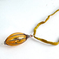 Light Orange and Black Murano Glass Pendant on Silk Cord