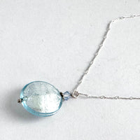 Murano Glass Light Blue Disc Shape in Sterling Silver