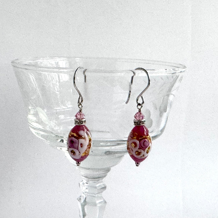 Pink Wedding Cake Oval Bead Earrings in Sterling Silver