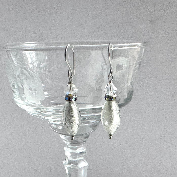 Silver Glass Venetian Foil Earrings in Sterling Silver