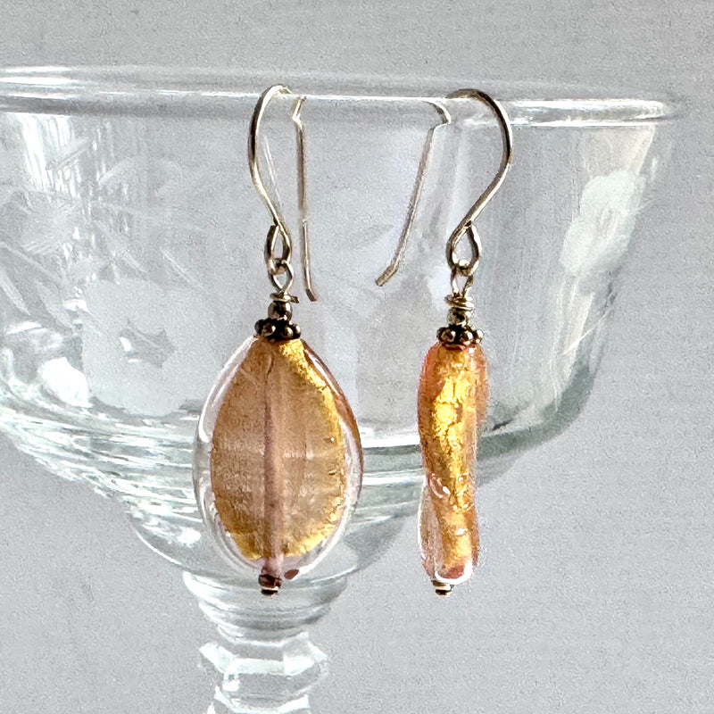 Gold Murano Glass Swirl Earrings in 14K Gold Fill