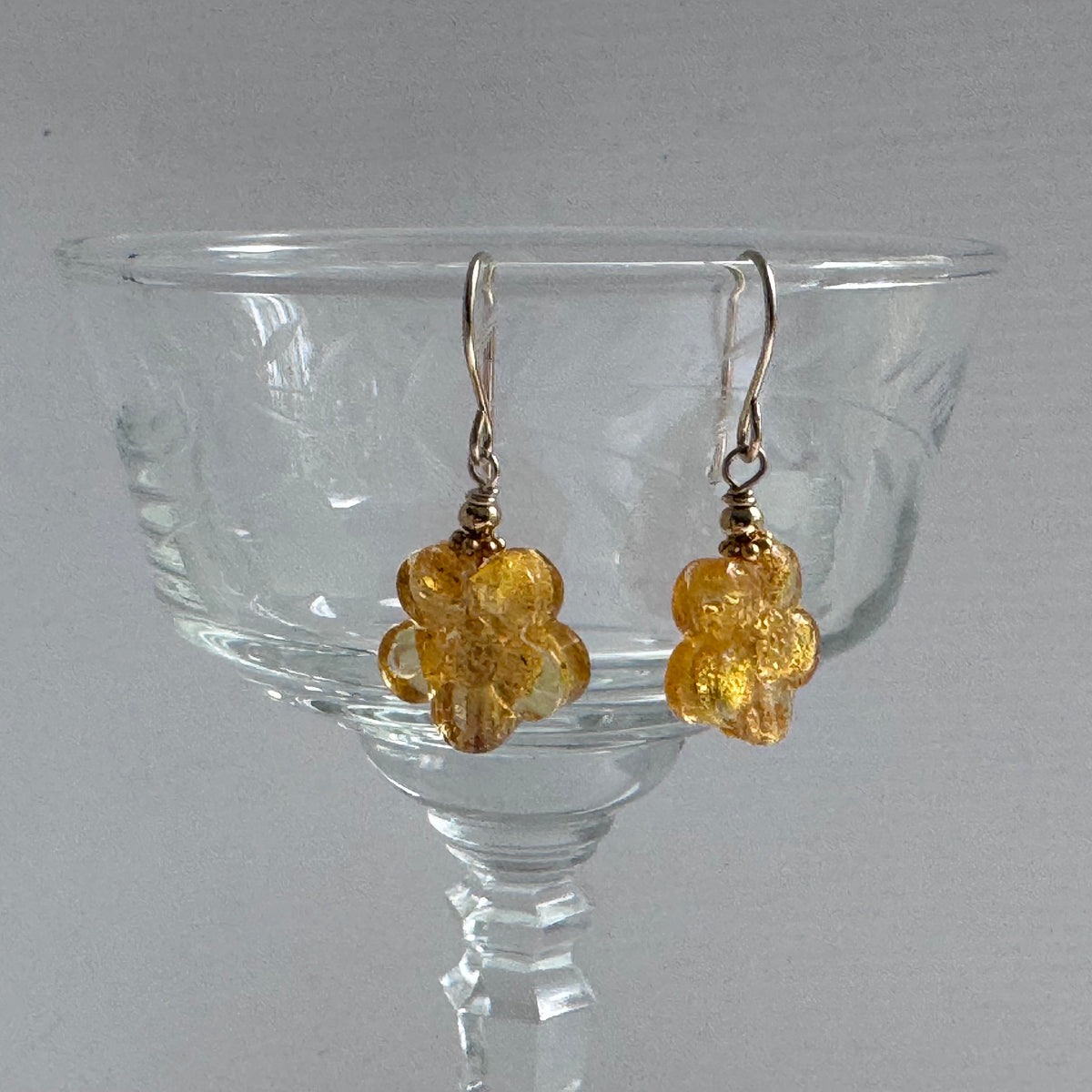 Gold Flower Murano Glass Earrings in 14K Gold Fill