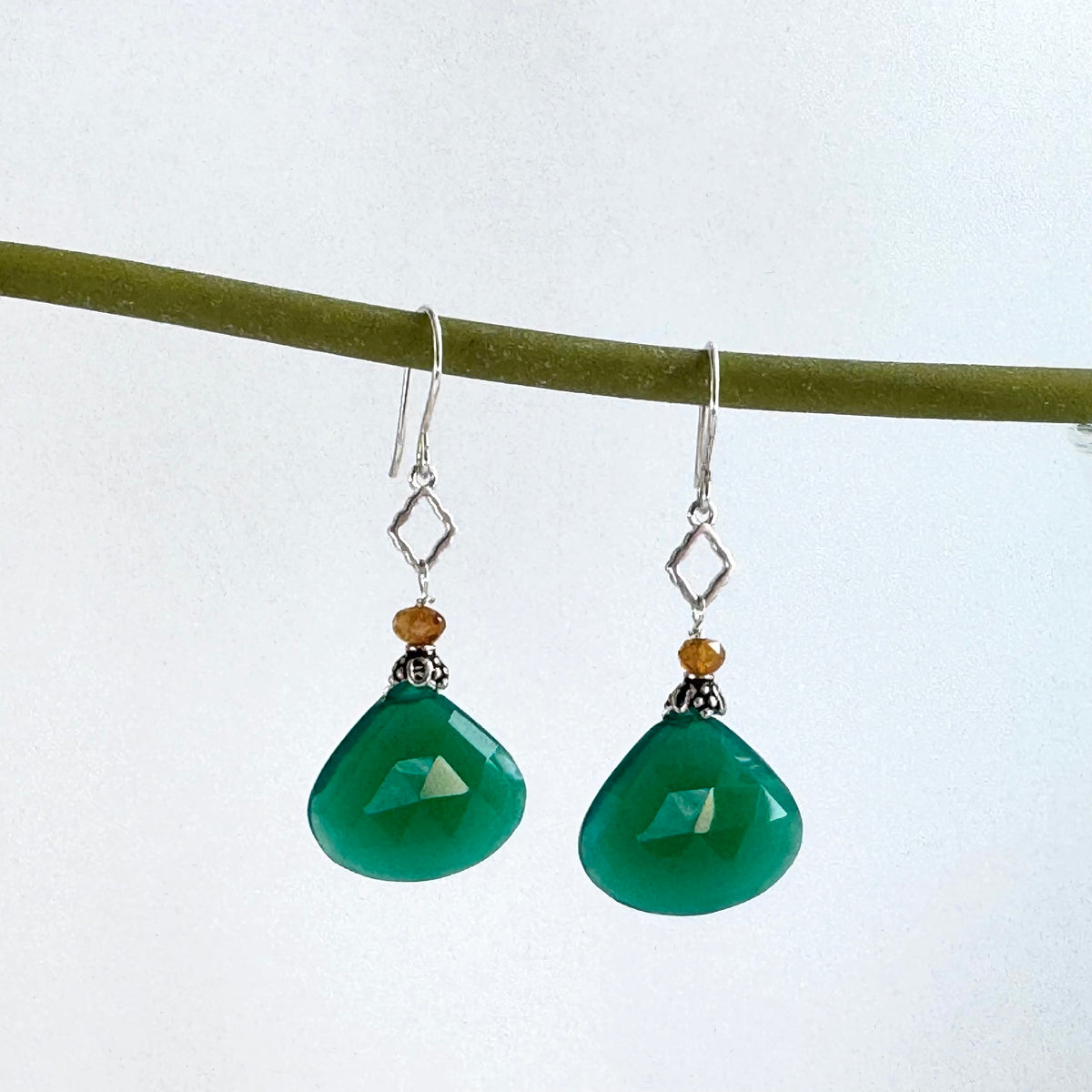 Huge Green Onyx and Citrine Earrings in Sterling Silver