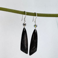 Long Black Asymmetrical Jasper Earrings in Sterling Silver