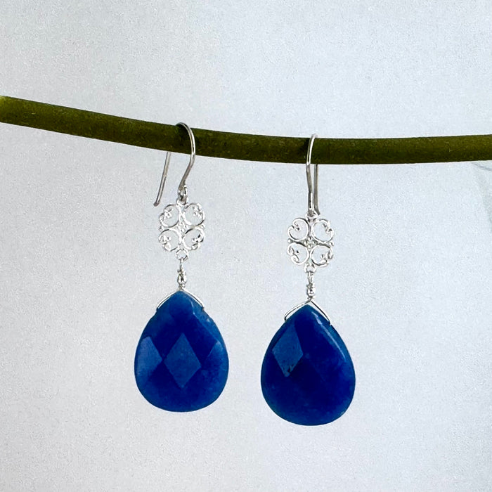 Huge Denim Blue Quartz Earrings in Sterling Silver