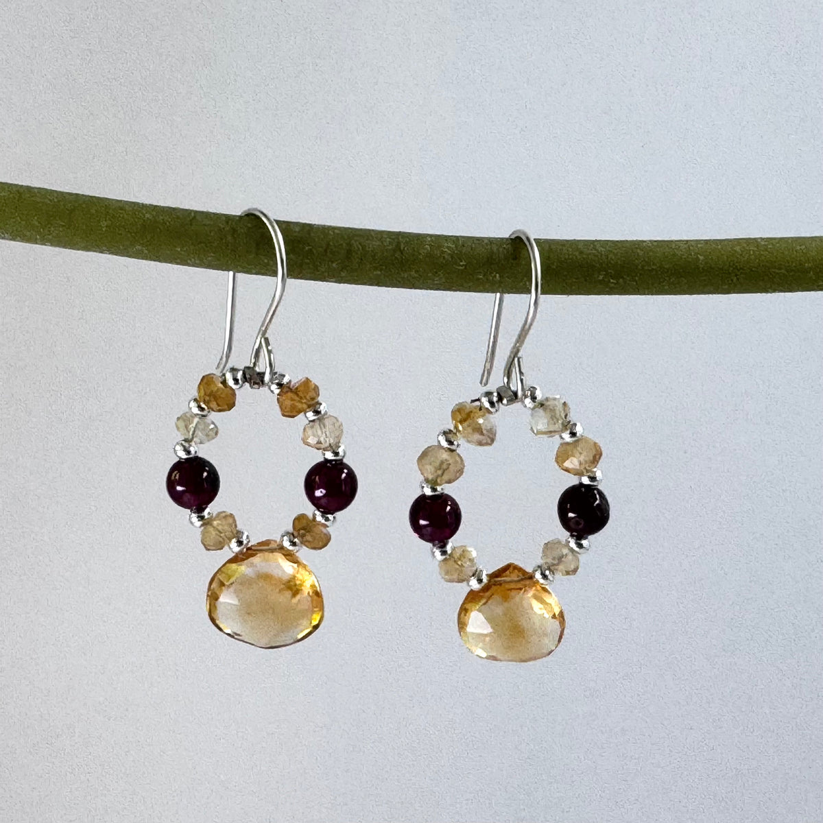 Citrine and Garnet  "Hoop" Earrings