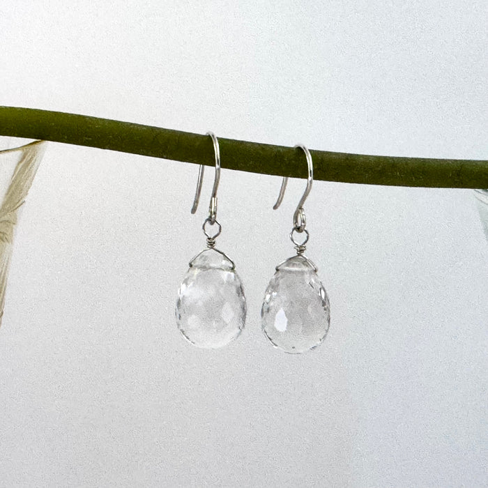 Large Crystal Quartz Briollet Earrings in Sterling Silver