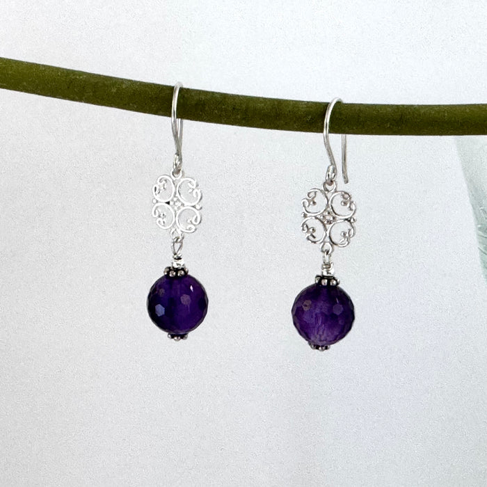 Amethyst Drop Earrings in Sterling Silver