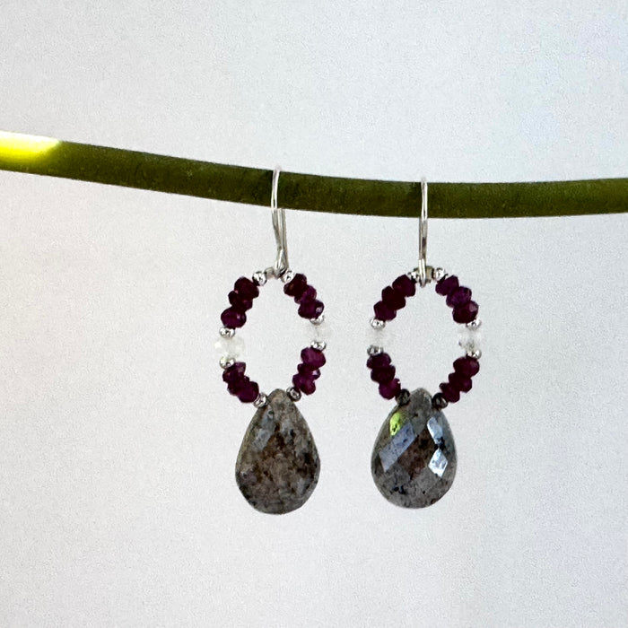 Quartz and Garnet "Hoop" Earrings