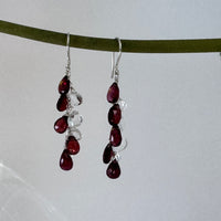 Garnet and White Topaz Briollet Dangle Earrings in Sterling Silver