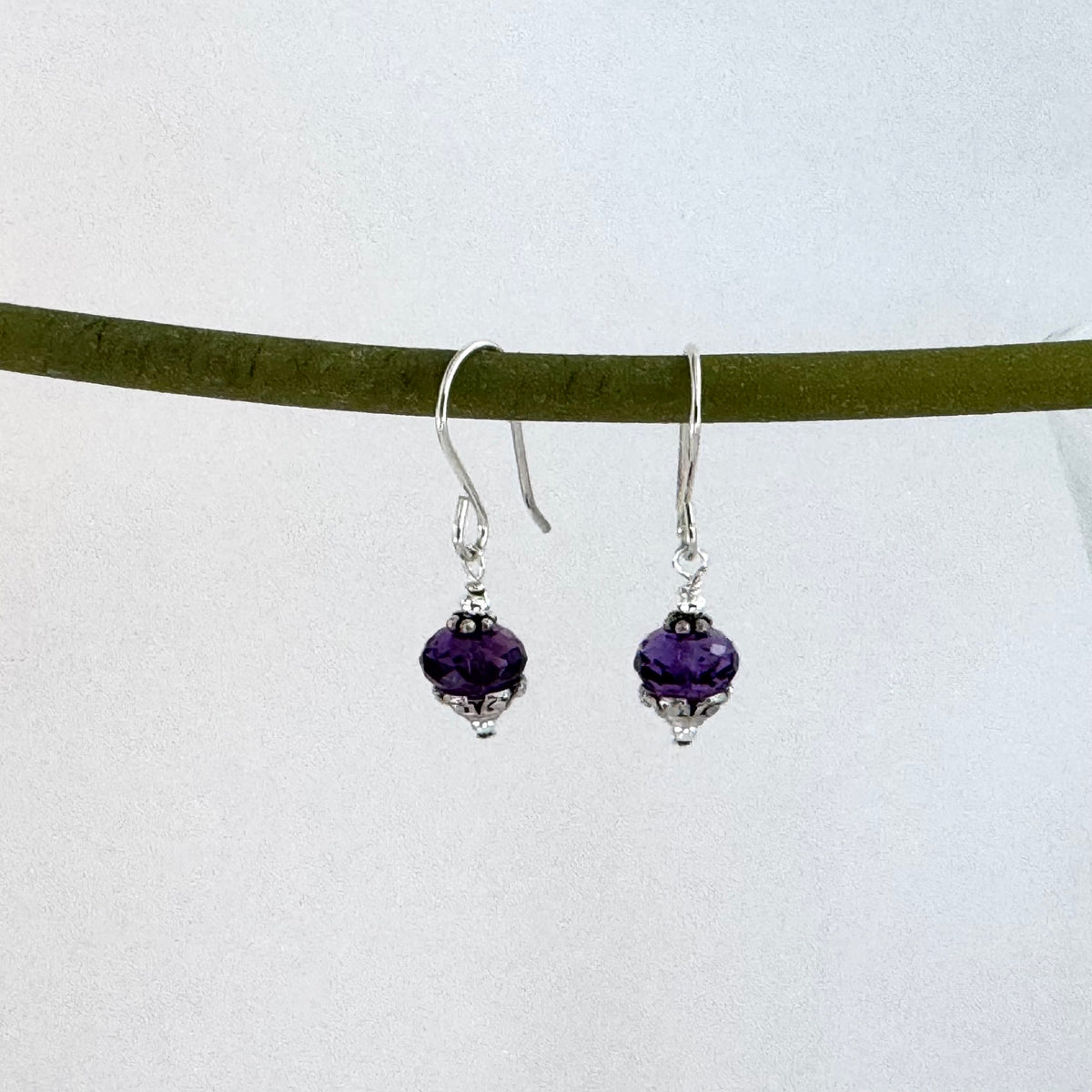 Amethyst Rondell Earrings in Sterling Silver