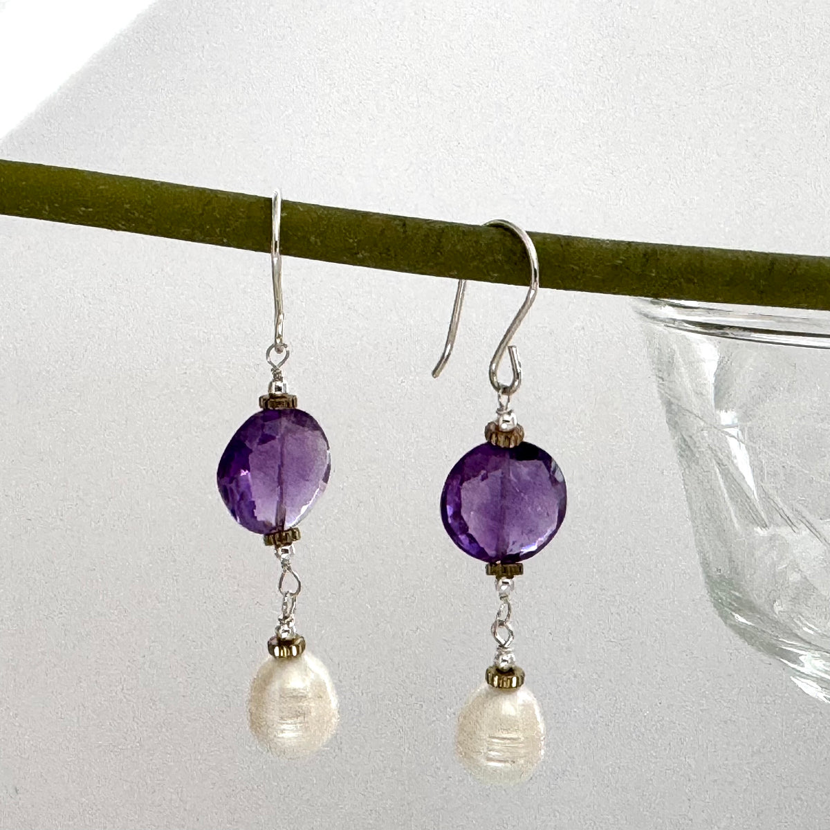 Amethyst and Freshwater Pearl Earrings in Sterling Silver