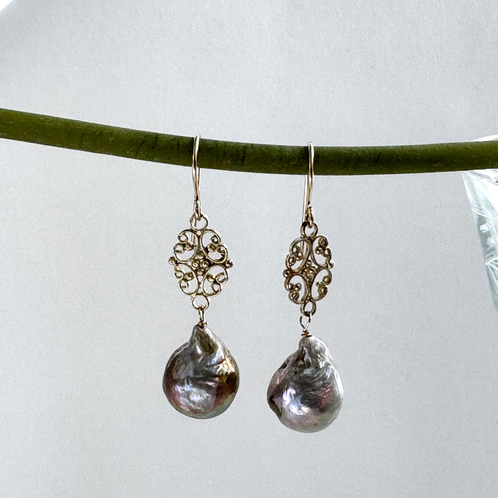 Bronze Baroque Freshwater Pearl Earrings in 24K Vermeil