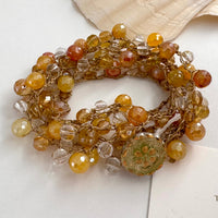 Yellow Agate and Crystal Quartz Crochet Necklace