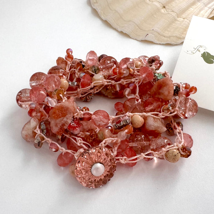 Sunstone and Cherry Quartz Crochet Bracelet