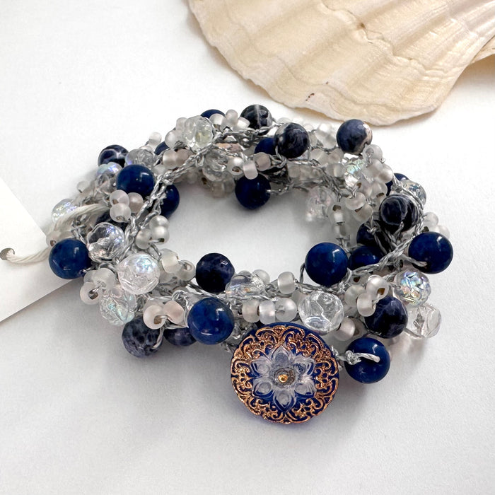 Blue Agate and Lapis Crochet Necklace