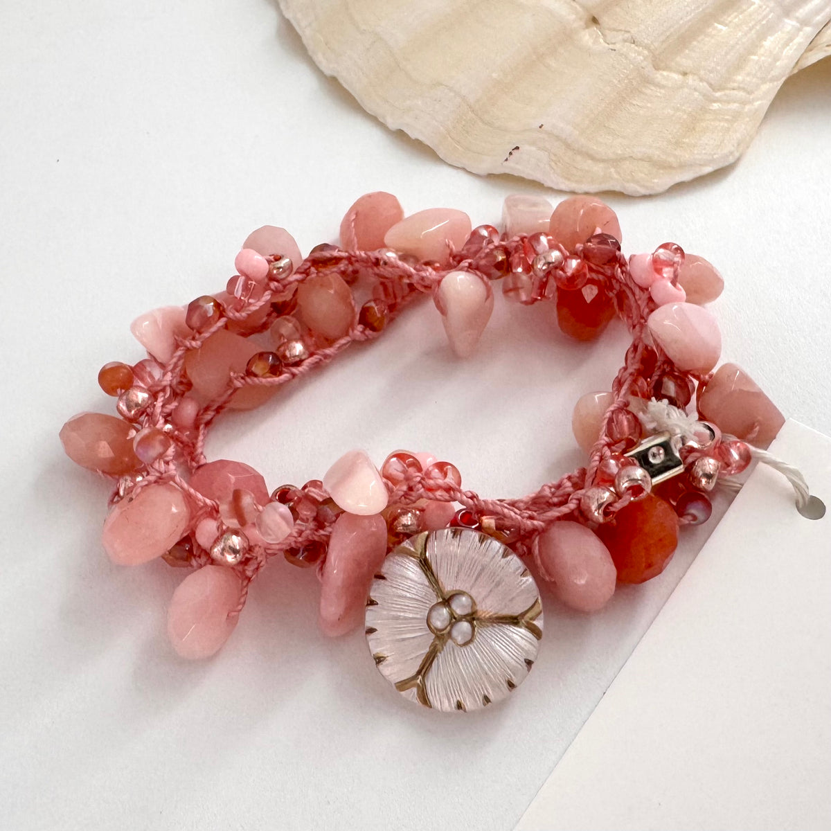 Pink Opal and Cherry Quartz Crochet Bracelet