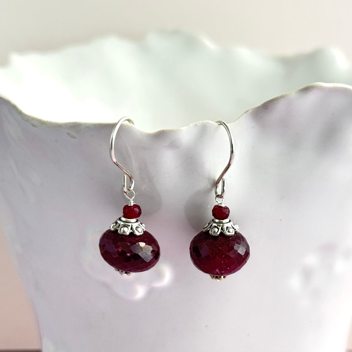 Raw Ruby Rondell Earring in Sterling Silver