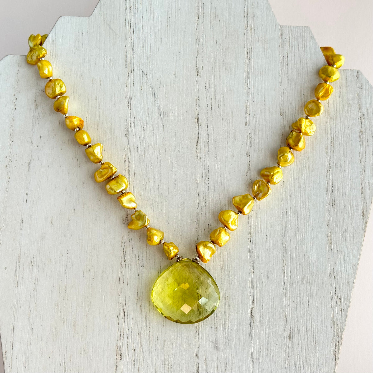 Lemon Quartz and Yellow Baroque Freshwater Pearl Necklace