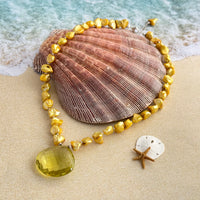 Lemon Quartz and Yellow Baroque Freshwater Pearl Necklace