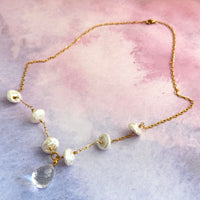 Crystal Quartz Pendant and Freshwater Pearl Necklace in 14K Gold Fill