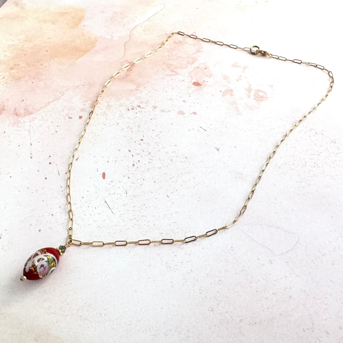 Red Wedding Cake Pendant Necklace in 14K Gold Fill