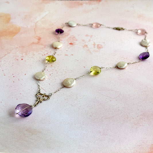 Freshwater Coin Pearl and Semi-Precious Necklace in Sterling Silver
