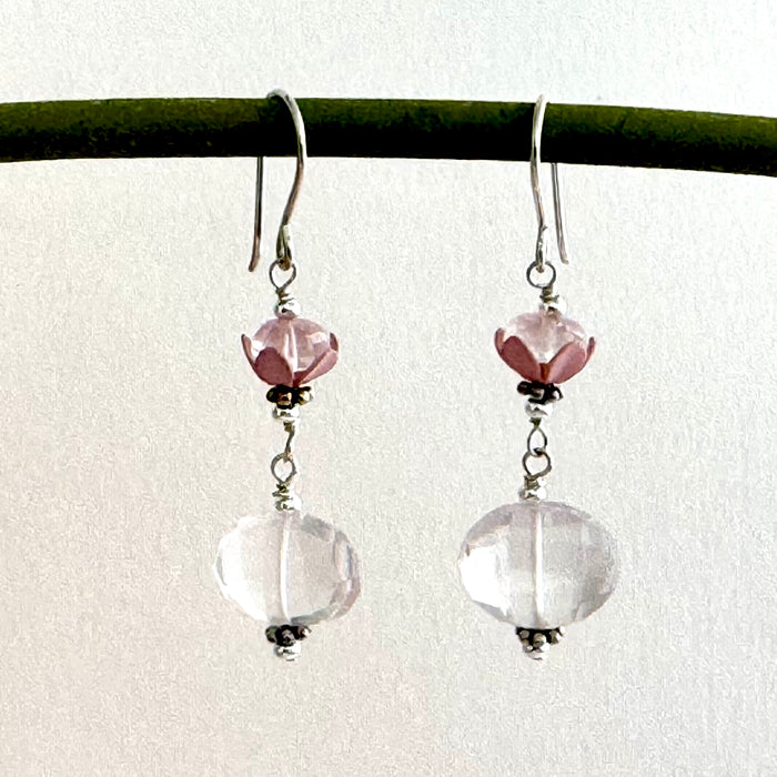 Rose Quartz Nugget Drop Earrings in Sterling Silver