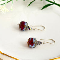 Czech Glass Red Opal Picasso Earrings in Sterling Silver