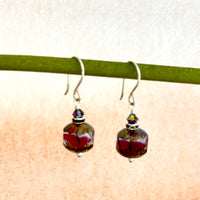 Czech Glass Red Opal Picasso Earrings in Sterling Silver