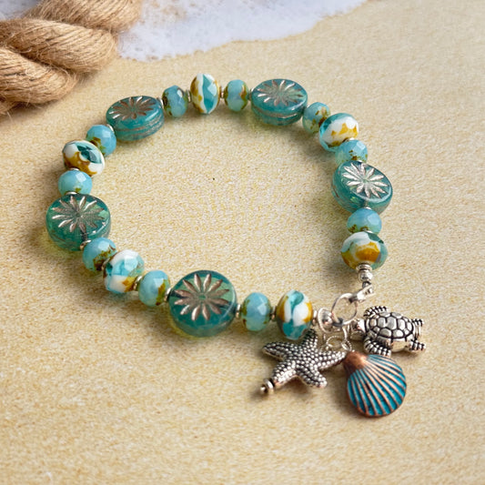 Czech Glass Ocean Blue Bracelet in Sterling Silver