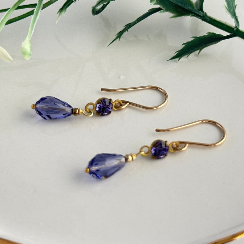 Purple Swarovski Crystal Drop Earrings