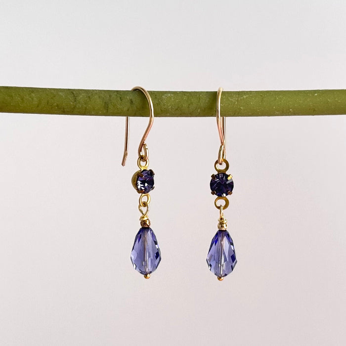 Purple Swarovski Crystal Drop Earrings